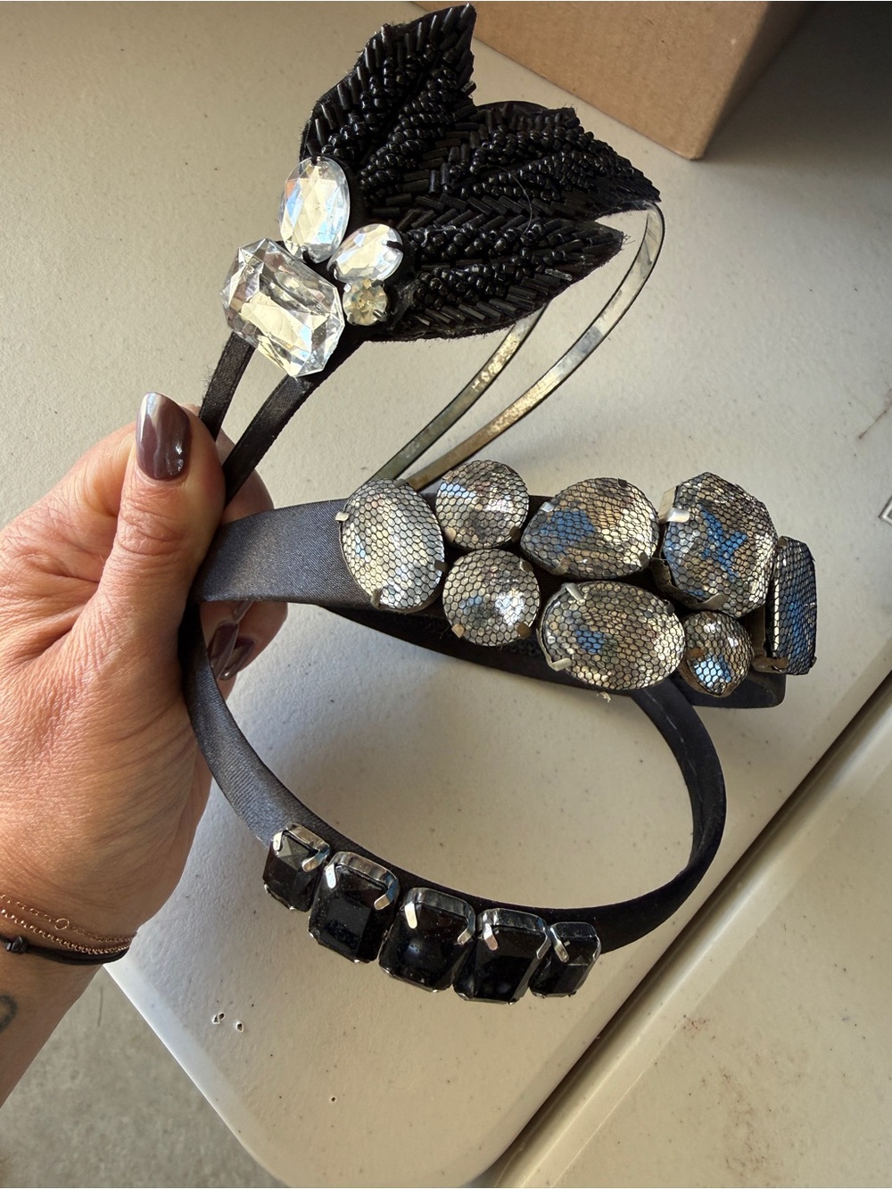 Black Jeweled & Beaded Headband Set - Elegant Hair Accessories